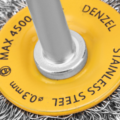 Щетка для дрели, 50 мм, Плоская, со шпилькой, нержавеющая витая проволока Denzel по ценам производителя в Челябинске с доставкой по всей России