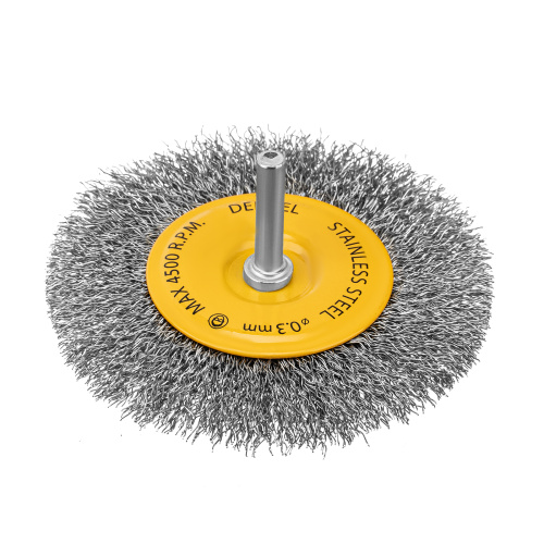 Щетка для дрели 100 мм, Плоская, со шпилькой, нержавеющая витая проволока Denzel по ценам производителя в Челябинске с доставкой по всей России