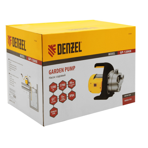 Садовый поверхностный насос GP1200Х, 1200 Вт, 3700 л/ч, подъем 46 м, нержавейка Denzel по ценам производителя в Челябинске с доставкой по всей России
