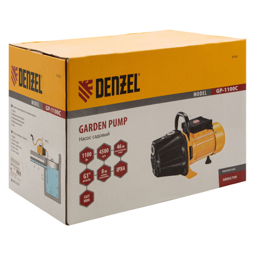 Садовый поверхностный насос GP1100C, 1100 Вт, 4500 л/ч, подъем 46 м, чугун Denzel по ценам производителя в Челябинске с доставкой по всей России