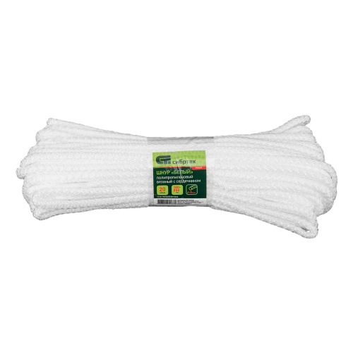 Шнур вязаный полипропиленовый с серд. белый, 6 мм, L 20 м, Сибртех по ценам производителя в Челябинске с доставкой по всей России