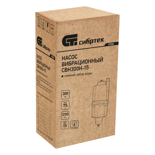 Вибрационный насос СВН300Н-15, нижний забор, 300 Вт, напор 75 м, 1200 л/ч, кабель 15 м Сибртех по ценам производителя в Челябинске с доставкой по всей России
