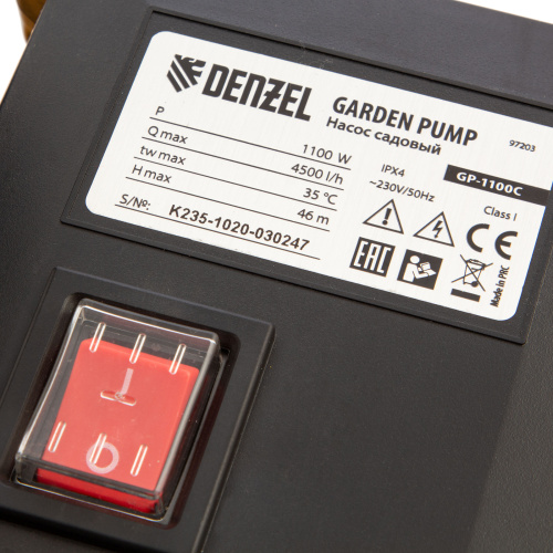 Садовый поверхностный насос GP1100C, 1100 Вт, 4500 л/ч, подъем 46 м, чугун Denzel по ценам производителя в Челябинске с доставкой по всей России