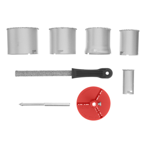 Набор коронок по керамической плитке, 33-53-67-73-83 мм, напил, в пластиковом боксе, шестигранный хвостовик Matrix по ценам производителя в Челябинске с доставкой по всей России