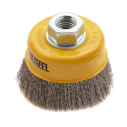 Щетка для УШМ, 75 мм, "Чашка", витая нержавеющая проволока 0.3 мм, М14 Denzel по ценам производителя в Челябинске с доставкой по всей России