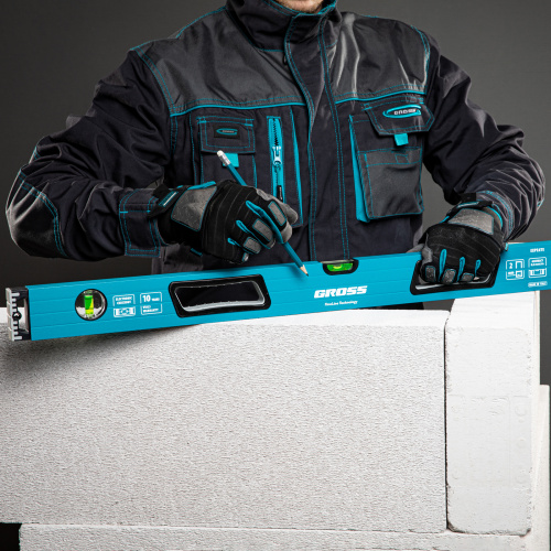 Уровень алюминиевый, 800 мм, усиленный с ударопрочными заглушками, рукоятки, 3 глазка Gross по ценам производителя в Челябинске с доставкой по всей России