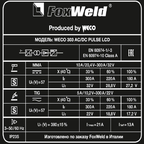 Аппарат аргонодуговой сварки WECO TIG 303 AC/DC PULSE LCD купить в Москве с доставкой по всей России | ProtosMarket.ru