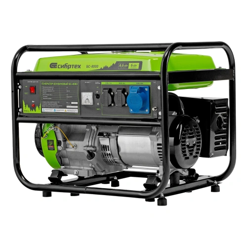 Генератор бензиновый БС-8000, 6,6 кВт, 230В, четырехтактный, 25 л, ручной стартер Сибртех по ценам производителя в Челябинске с доставкой по всей России