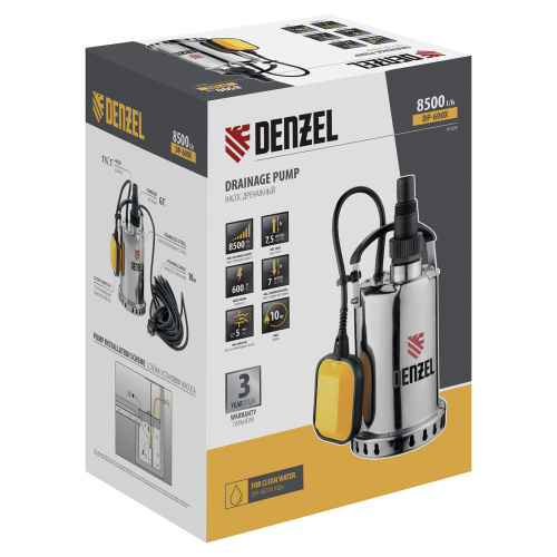 Дренажный насос DP600X, 600 Вт, подъем 7.5 м, 8500 л/ч Denzel по ценам производителя в Челябинске с доставкой по всей России