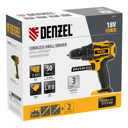 Дрель-шуруповерт аккумуляторная, бесщет. BLDL-18-0 Li-Ion, 18 В Denzel по ценам производителя в Челябинске с доставкой по всей России