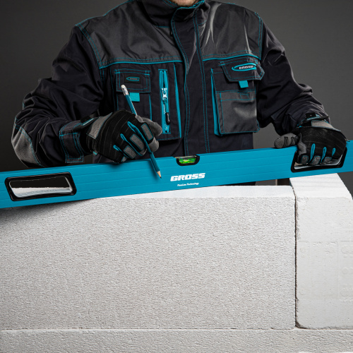 Уровень алюминиевый, 1800 мм, усиленный с ударопрочными заглушками, рукоятки, 3 глазка Gross по ценам производителя в Челябинске с доставкой по всей России