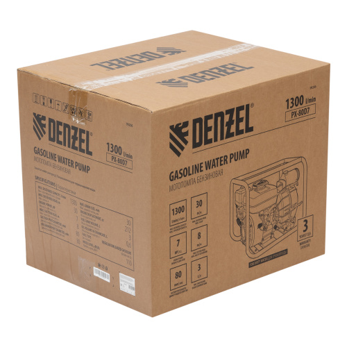 Мотопомпа бензиновая для грязной воды PX-80D7, 7 л.с., 3", 1300 л/мин, глуб 8 м,напор 30 м Denzel по ценам производителя в Челябинске с доставкой по всей России