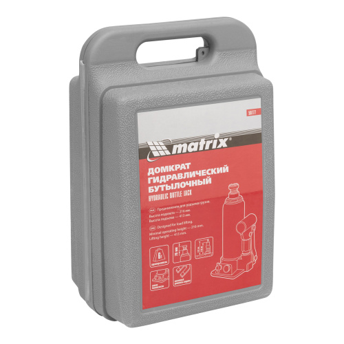 Домкрат гидравлический бутылочный, 6 т, h подъема 216-413 мм, в пластиковом кейсе Matrix по ценам производителя в Челябинске с доставкой по всей России