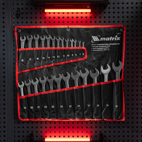 Набор ключей комбинированных, 6-32 мм, 25 шт, CrV, матовый хром Matrix по ценам производителя в Челябинске с доставкой по всей России