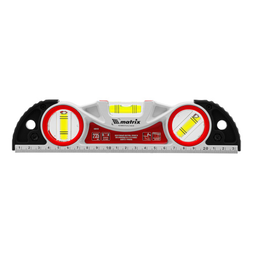 Уровень алюминиевый литой, фрезерованный, 3 глазка, две ударные площадки, 235 мм Matrix по ценам производителя в Челябинске с доставкой по всей России