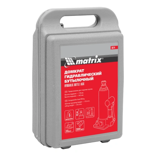Домкрат гидравлический бутылочный, 3 т, h подъема 178-343 мм, в пластиковом кейсе Matrix по ценам производителя в Челябинске с доставкой по всей России