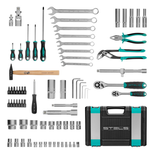 Набор инструментов, 1/2", 1/4", CrV, пластиковый кейс 76 предметов Stels по ценам производителя в Челябинске с доставкой по всей России