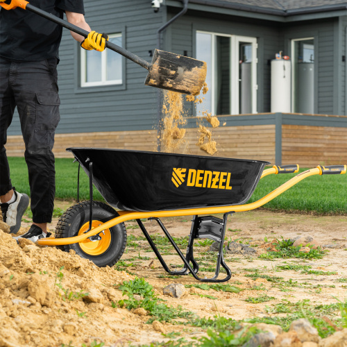 Тачка строительная, усиленная, объем 130 л, 230 кг, колесо 15х6.00-6 Denzel по ценам производителя в Челябинске с доставкой по всей России