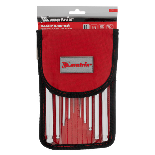 Набор ключей имбусовых HEX, 1.5-12 мм, CrV, 10 шт, удлиненных, шарообразный наконечник, с сатинированным покрытием, чехол Matrix по ценам производителя в Челябинске с доставкой по всей России