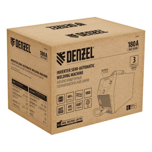 Аппарат инвертор. полуавтомат. cварки IMIG-185SDR, 180 А, ПВ 60%, катушка 5 кг Denzel по ценам производителя в Челябинске с доставкой по всей России