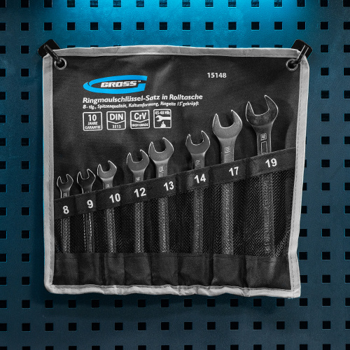 Набор ключей комбинированных 8-19 мм, 8 шт, CrV, холодный штамп Gross по ценам производителя в Челябинске с доставкой по всей России