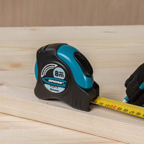 Рулетка "Schlagfest",8 м x 25 мм,магнитный обрезиненный зацеп,двусторонняя шкала,Нейлоновое покрытие,автоматическая фиксация Gross по ценам производителя в Челябинске с доставкой по всей России