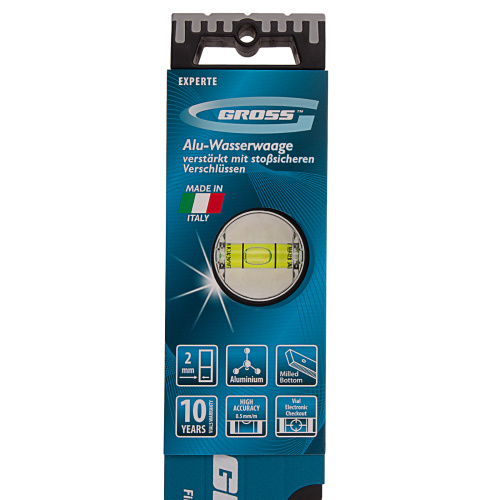 Уровень алюминиевый, 400 мм, усиленный с ударопрочными заглушками, 3 глазка Gross по ценам производителя в Челябинске с доставкой по всей России