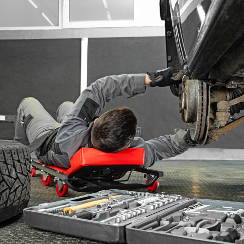 Лежак ремонтный на шести колесах, 1030 х 440 х 120 мм, поднимающийся подголовник Matrix по ценам производителя в Челябинске с доставкой по всей России