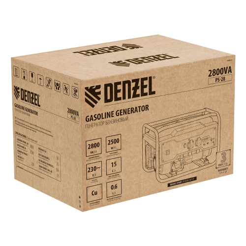 Генератор бензиновый PS 28, 2.8 кВт, 230 В, 15 л, ручной стартер Denzel по ценам производителя в Челябинске с доставкой по всей России