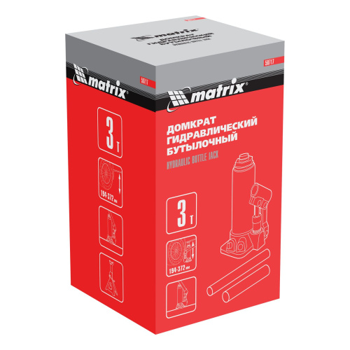 Домкрат гидравлический бутылочный, 3 т, высота подъема 194-372 мм Matrix по ценам производителя в Челябинске с доставкой по всей России