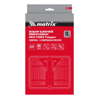 Набор ключей имбусовых HEX-Torx , 18 шт: HEX 1.5-10 мм, T10-T50, CrV, удлиненных, с сатиновым покрытием Matrix по ценам производителя в Челябинске с доставкой по всей России