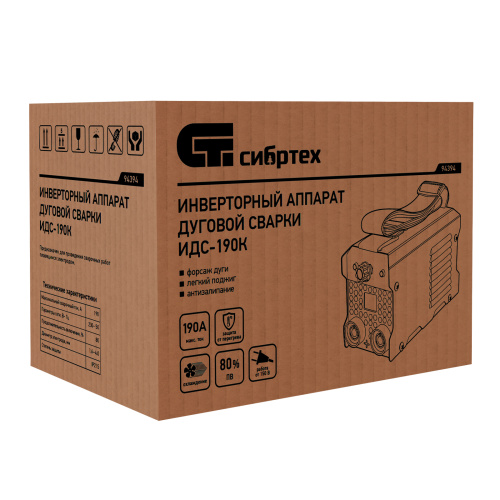 Инверторный аппарат дуговой сварки ИДС-190K, 190 А, ПВ 80%, диаметр электрода 1,6-4 мм Сибртех по ценам производителя в Челябинске с доставкой по всей России