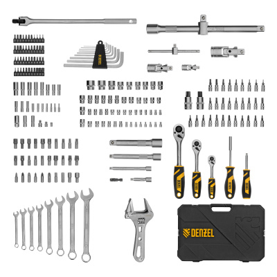 Набор инструментов, 1/2", 1/4", 3/8", CrV, S2, пластиковый кейс, 216 предметов Denzel по ценам производителя в Челябинске с доставкой по всей России