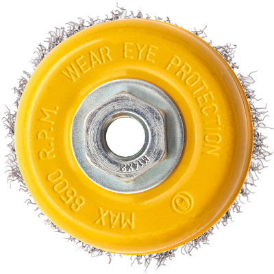 Щетка для УШМ, 100 мм, "Чашка", витая нержавеющая проволока 0.3 мм, М14 Denzel по ценам производителя в Челябинске с доставкой по всей России