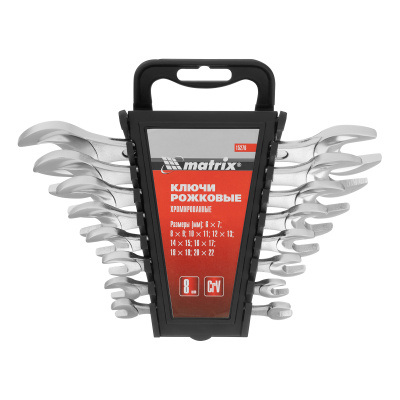 Набор ключей рожковых, 6-22 мм, 8 шт, CrV, хромированные Matrix по ценам производителя в Челябинске с доставкой по всей России