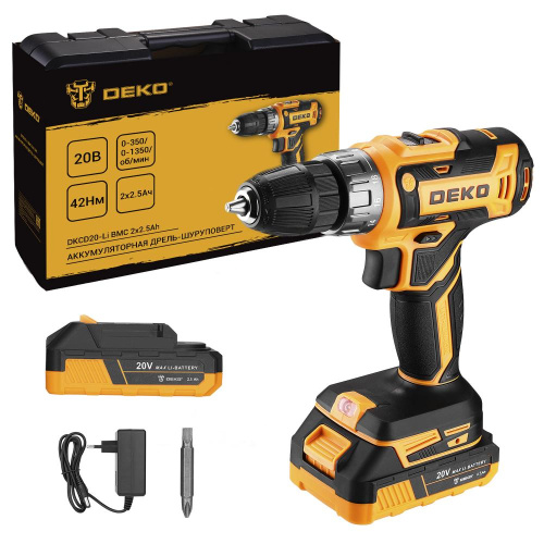 Дрель-шуруповерт аккумуляторная DEKO DKCD20-Li в кейсе, 20В, 2х2.5Ач по ценам производителя в Челябинске с доставкой по всей России