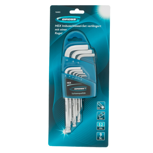 Набор ключей имбусовых HEX, 1.5-10 мм, S2, 9 шт, удлиненные с шаром, сатинированные Gross по ценам производителя в Челябинске с доставкой по всей России