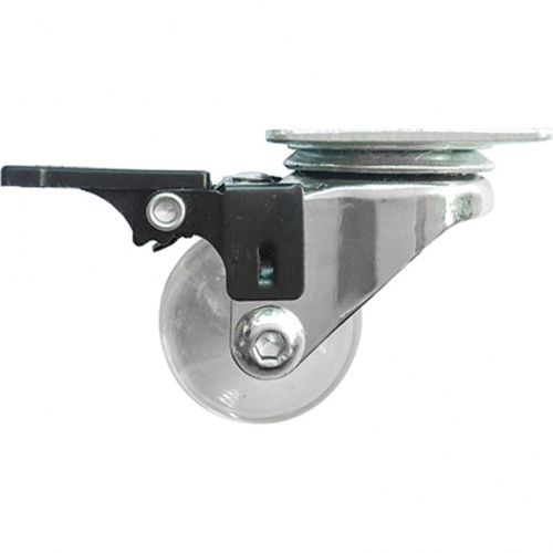 Колесо ПУ прозрачное поворотное с тормозом d-35 мм, крепление платформенное Сибртех по ценам производителя в Челябинске с доставкой по всей России