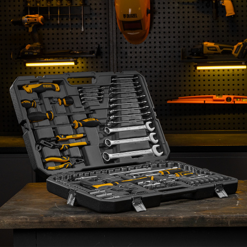 Набор инструментов, 1/2", 1/4", CrV, S2, пластиковый кейс, 122 предмета Denzel по ценам производителя в Челябинске с доставкой по всей России