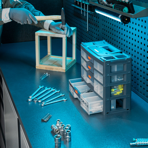 Органайзер для хранения с выдвижными лотками 310х150х260мм, 4 секции, пластик Stels по ценам производителя в Челябинске с доставкой по всей России