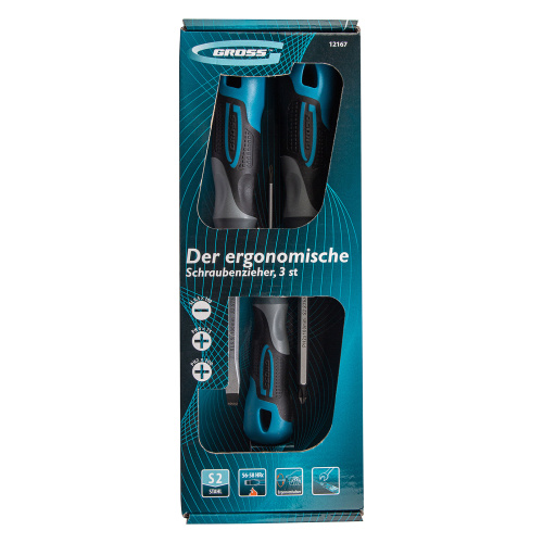 Набор отверток комбинированный 3 шт, S2, трехкомпонентная рукоятка Gross по ценам производителя в Челябинске с доставкой по всей России