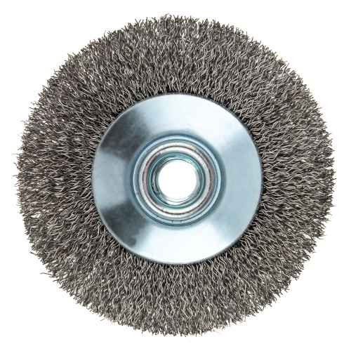 Щетка для УШМ, 100 мм, "Тарелка", витая нержавеющая проволока 0.3 мм, М14 Denzel по ценам производителя в Челябинске с доставкой по всей России