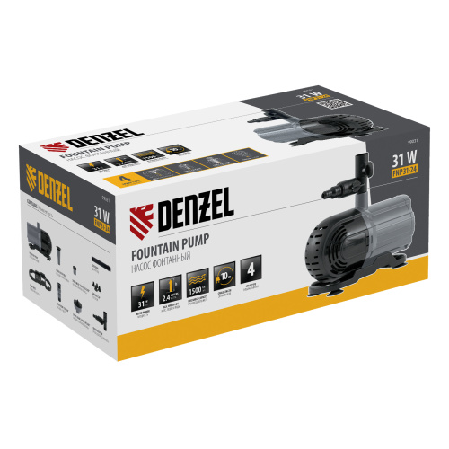 Насос фонтанный FNP31-24, 31 Вт, подъем 2,4 м, 1500 л/ч, колокольчик/2 каскада/гейзер Denzel по ценам производителя в Челябинске с доставкой по всей России