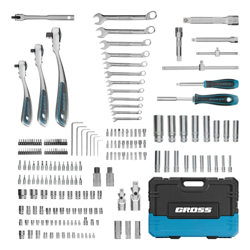 Набор инструментов, 1/2", 3/8", 1/4", CrV, 120 зубьев, 216 предметов Gross по ценам производителя в Челябинске с доставкой по всей России
