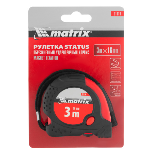 Рулетка Status Magnet fixation,3 м х 16 мм,обрезиненный корпус,зацеп с магнитом Matrix по ценам производителя в Челябинске с доставкой по всей России