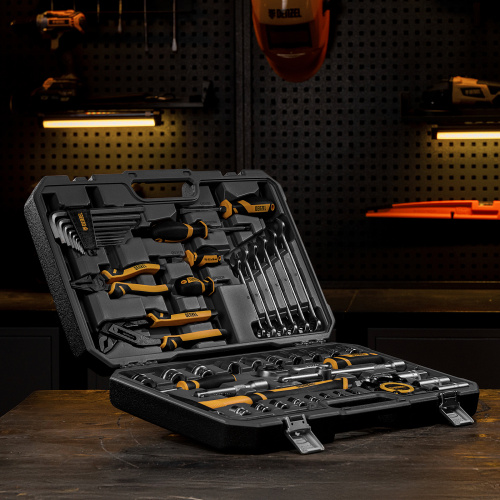 Набор инструментов, 1/2", 1/4", CrV, S2, пластиковый кейс, 64 предмета Denzel по ценам производителя в Челябинске с доставкой по всей России