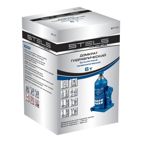 Домкрат гидравлический бутылочный телескопический, 6 т, H подъема 170-420 мм Stels по ценам производителя в Челябинске с доставкой по всей России