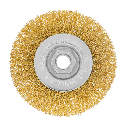 Щетка для УШМ, 100 мм, М14, плоская, латунированная витая проволока Matrix по ценам производителя в Челябинске с доставкой по всей России