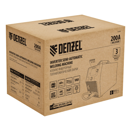 Аппарат инвертор. полуавтомат. cварки IMIG-205SDR, 200 А, ПВ 60%, катушка 5 кг Denzel по ценам производителя в Челябинске с доставкой по всей России