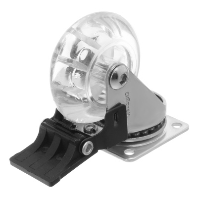 Колесо ПУ прозрачное поворотное с тормозом d-50 мм, крепление платформенное Сибртех по ценам производителя в Челябинске с доставкой по всей России